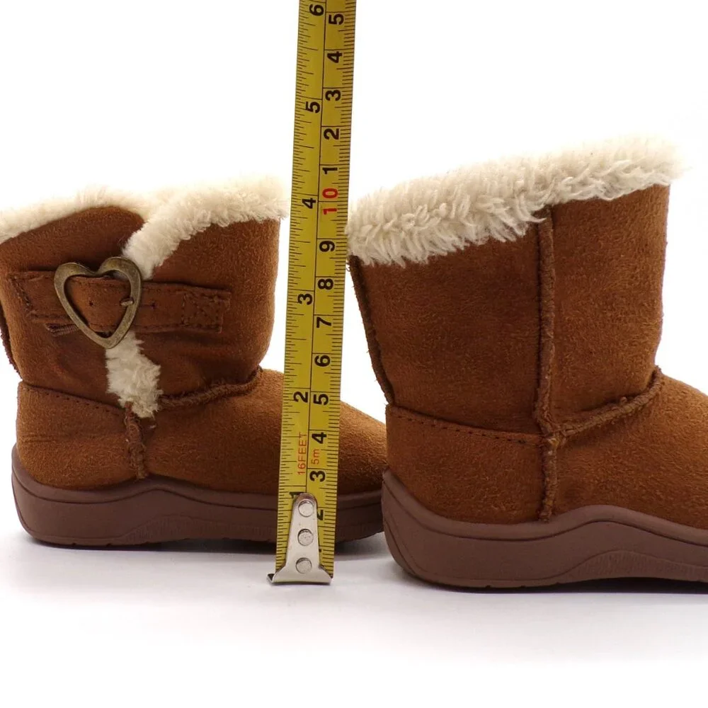 Garanimals Toddler Brown Boots Sz 3 Faux Suede Fur Lined Heart Buckle Play READ